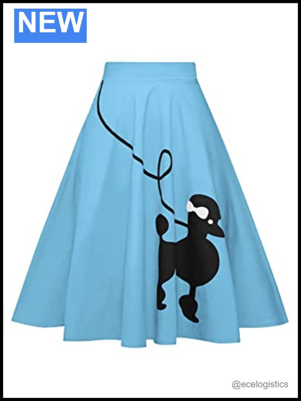 1950s Retro Poodle Skirt A-Line High Waist Zipper Midi Skirt